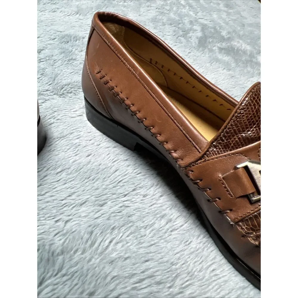 Johnston Murphy Shoes Men's 9.5 W Handcrafted Genuine Lizard Brown Oxfords Spain